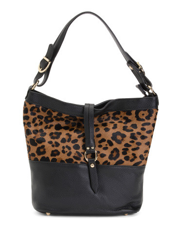 Made In Italy Leather Hobo With Contrast Panel | TJ Maxx