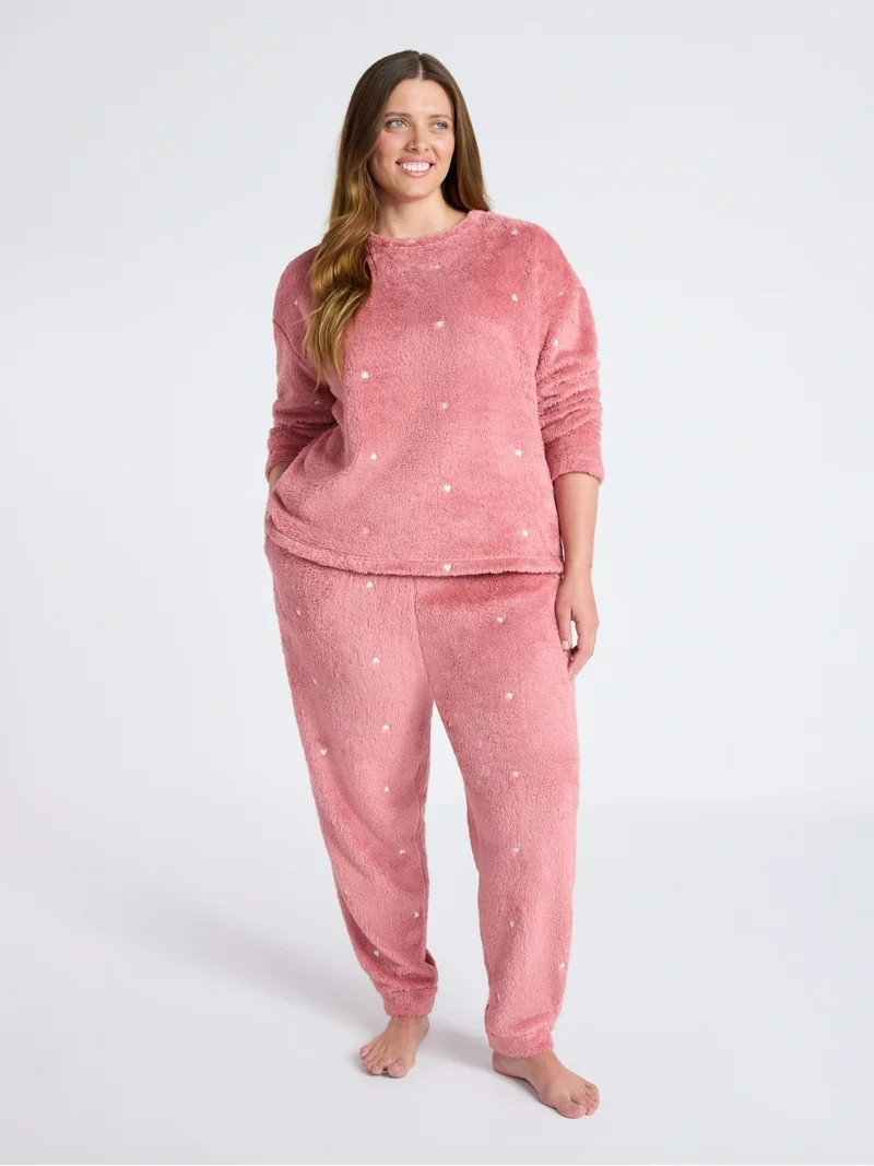 Joyspun Women's Plush Long Sleeve Top and Pants Pajama Set, 2-Piece, Size XS-3X | Walmart (US)