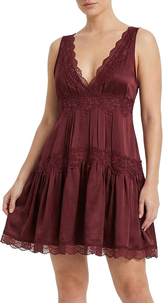 Women Lace Mini Slip Dress V Neck Flowy Summer Dress Y2K Boho Ruffle Hem Babydoll Short Dress for... | Amazon (US)