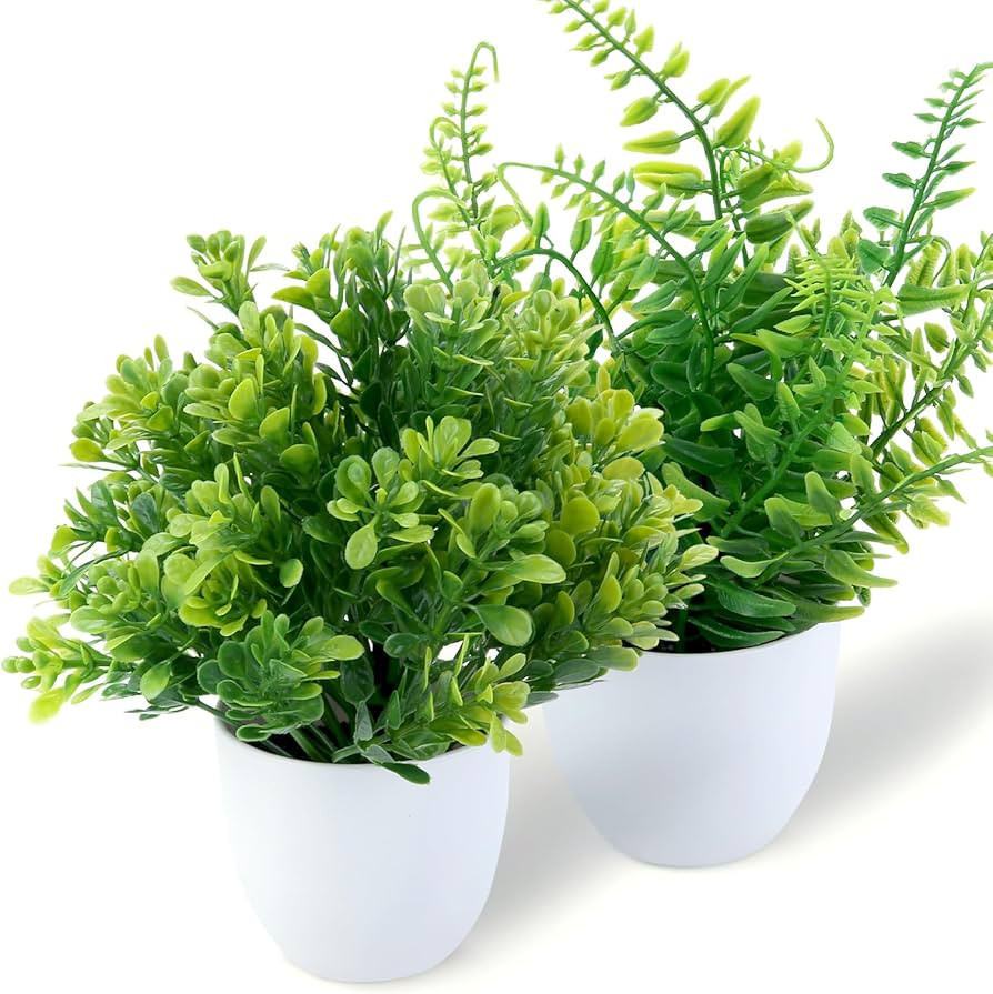 GREENTIME 2 Pack Small Fake Potted Plants for Home Decor Faux Eucalyptus Plant in White Pot Artif... | Amazon (US)