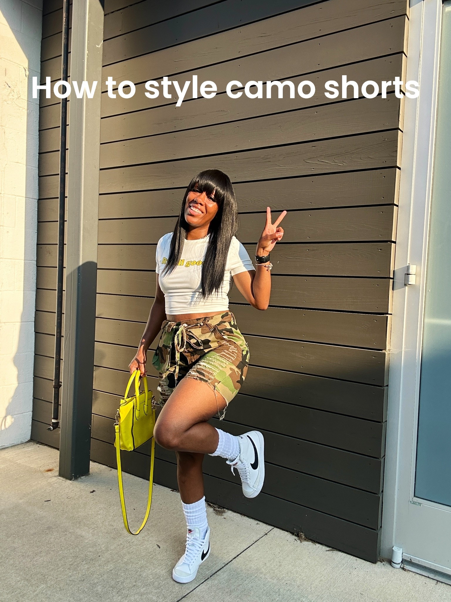 Summer outfit idea…. How to style camo shorts with a graphic tee. I styled this outfit with a yellow purse and Nike blazer mid 77 sneakers

#LTKootd #LTKOver40 #LTKPetite