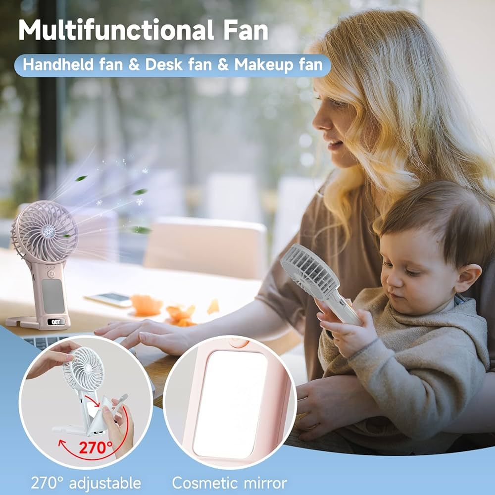 QQT Mini Handheld Fan,4 Speed Adjustable Portable Battery Operated Fans,USB Rechargeable Desk Fan... | Amazon (US)