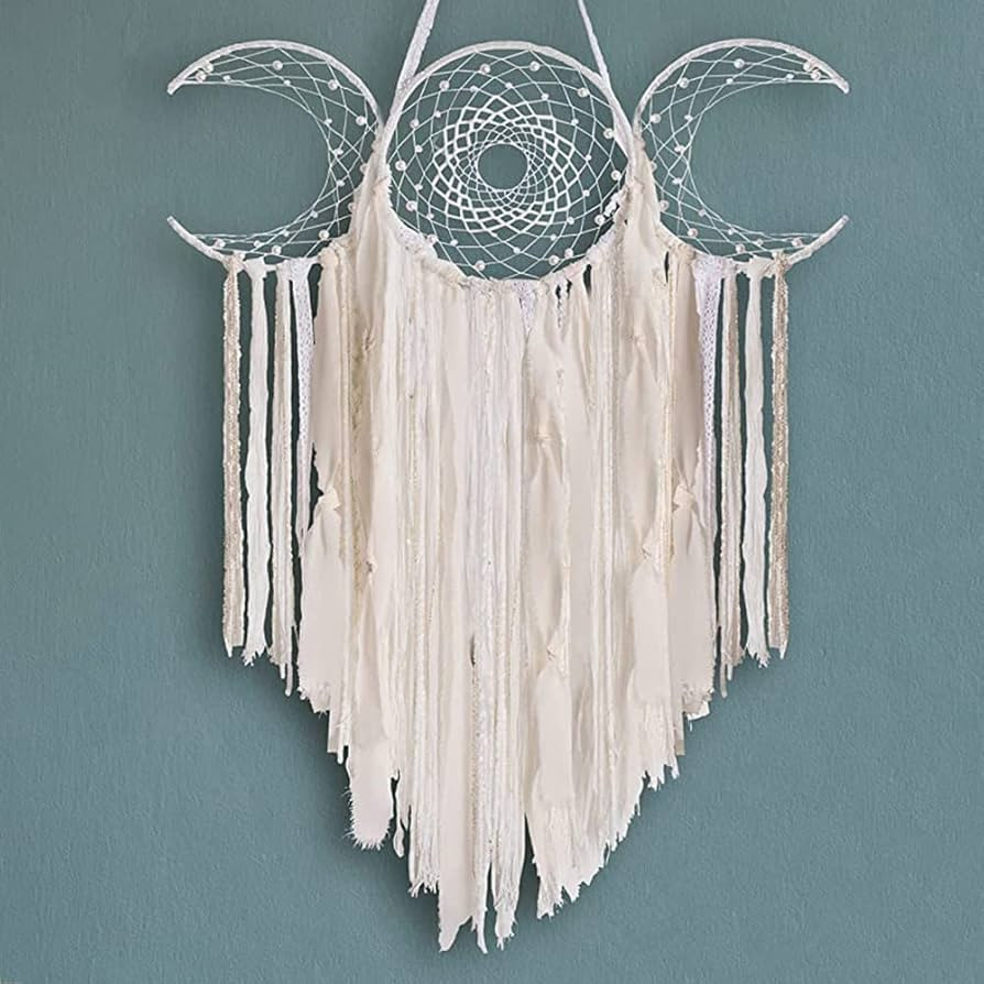 ANROYE White Triple Moon Goddess Macrame Wall Hanging, Boho Crescent Dream Catcher, Bohemian Drea... | Amazon (US)