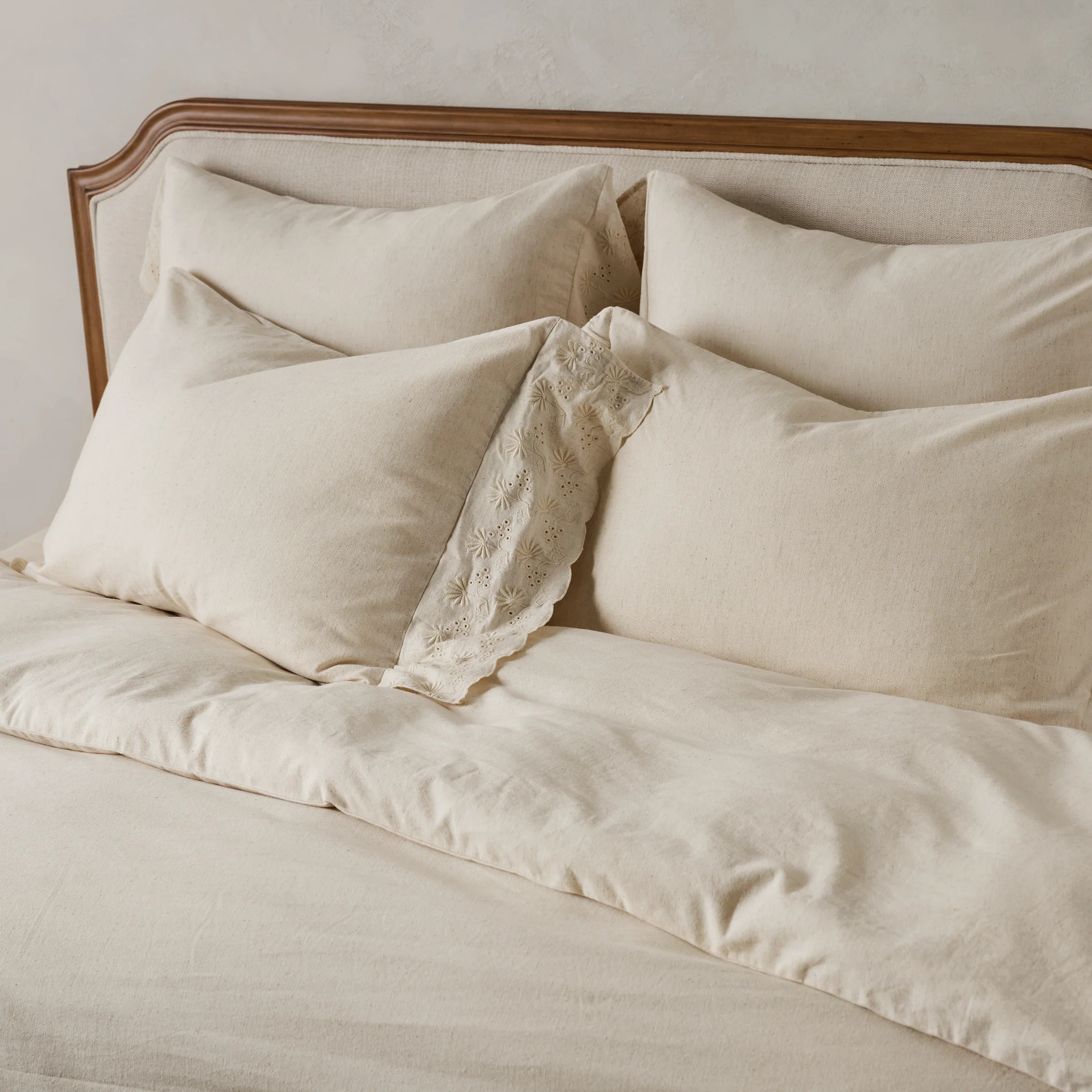 Natural Clara Eyelet Flange Quilt + Sham Set (Queen) | Magnolia