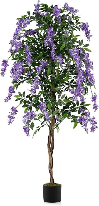 Goplus 6FT Ficus Artificial Tree, Faux Wisteria Tree in Nursery Pot with Purple Lifelike Flowers,... | Amazon (US)