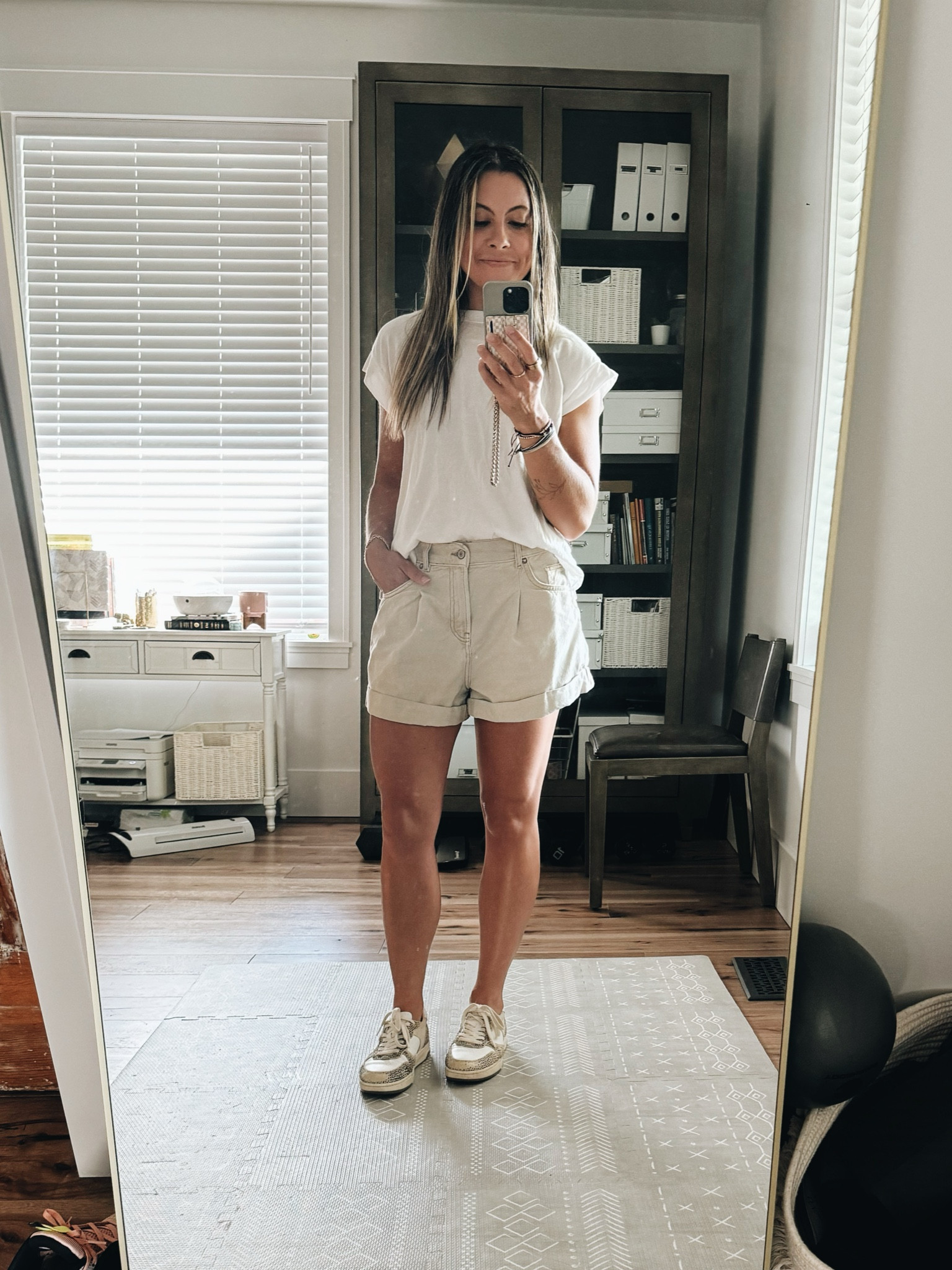 Neutral on neutral. 
All the neutrals. 

✨Free People shorts
✨Target tee
✨Madewell kicks

#LTKShoeCrush #LTKBacktoSchool #LTKFallSale