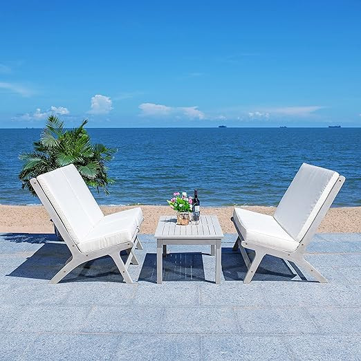 Safavieh Outdoor Collection Chaston Wood Cushion 4-Piece Conversation Patio Set PAT7044H, Grey/Be... | Amazon (US)