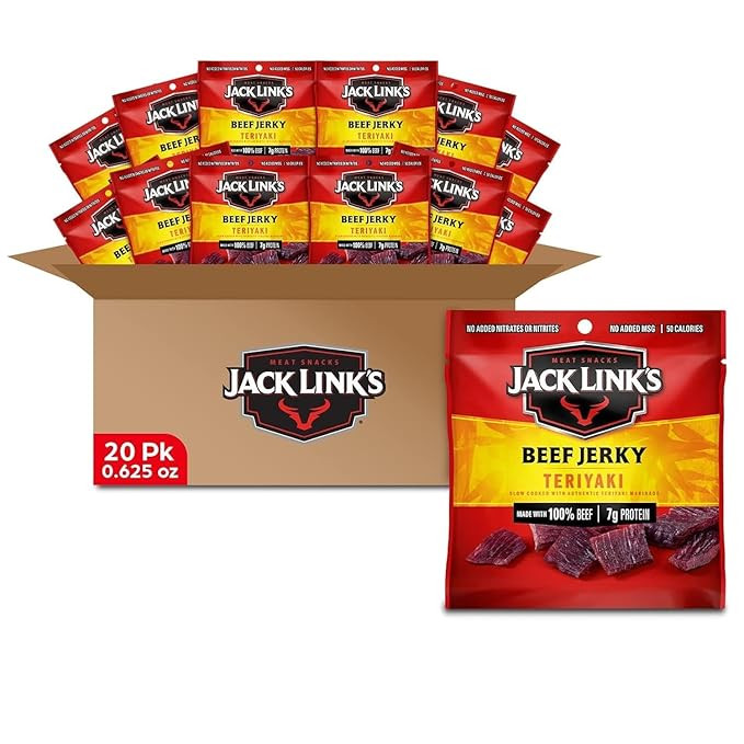 Jack Link's Beef Jerky, Teriyaki, Multipack Bags - Flavorful Meat Snacks for Lunches, Ready to Ea... | Amazon (US)