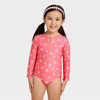 Toddler Girls' Long Sleeve One Piece Floral Rash Guard Swimsuit - Cat & Jack™ Pink 2T | Target