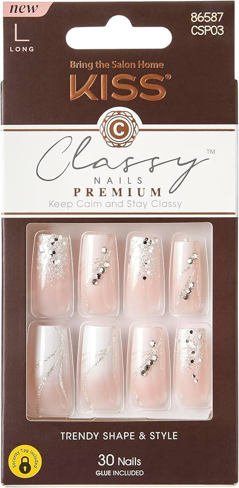 KISS Classy Premium Press On Nails, 'Stunning!', French, Long Length, Square Shape, Includes 30 F... | Amazon (US)