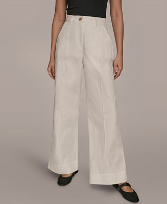 Women's High-Rise Cotton Twill Pintuck Trousers | Macy's