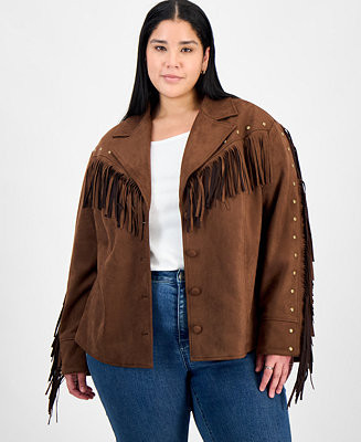 Trendy Plus Size Fringed Faux-Suede Jacket, Macy's Exclusive | Macy's
