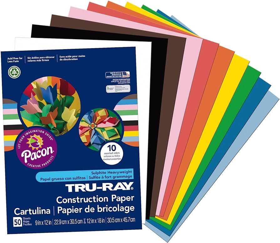 Tru-Ray Construction Paper P103031, 10 Classic Colors, 9" x 12", 50 Sheets | Amazon (US)
