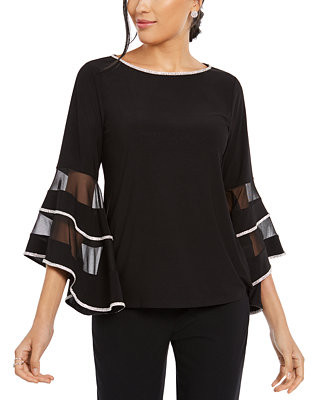 Illusion Rhinestone Bell-Sleeve Top | Macy's