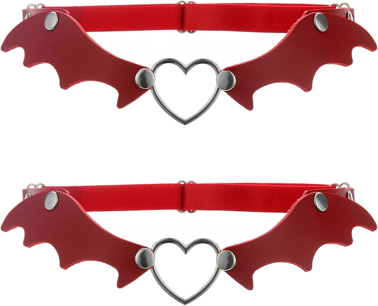 2Pcs Adjustable Heart Leg Garter with Bat Wing, Elastic Thigh Garters Belt for Women Parties, Bla... | Amazon (US)