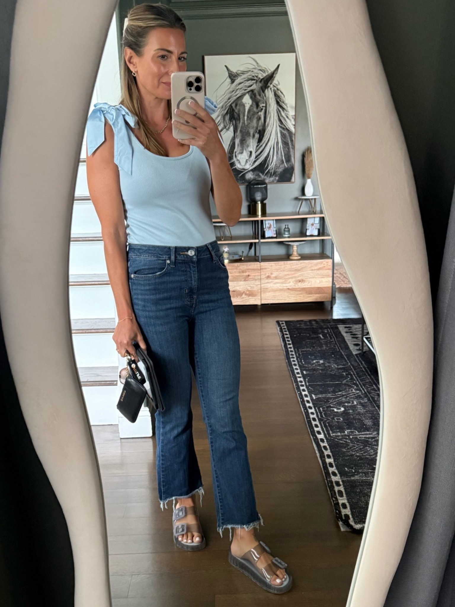 Cute little blue top with jelly sandals. Brunch outfit mom fashion!

#LTKootd #LTKmomlife