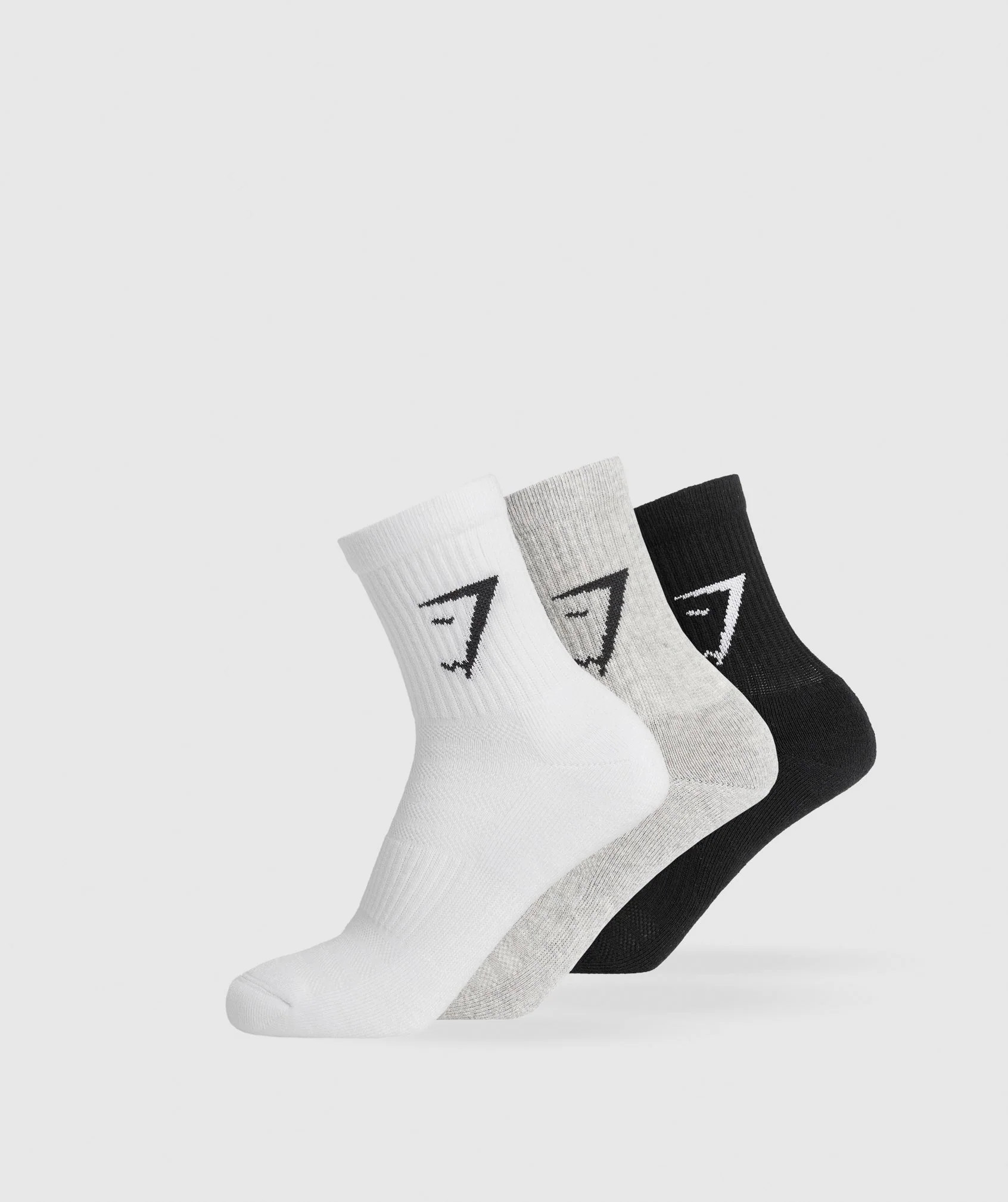 Gymshark Midi 3pk Socks - White/Light Grey Core Marl/Black | Gymshark UK