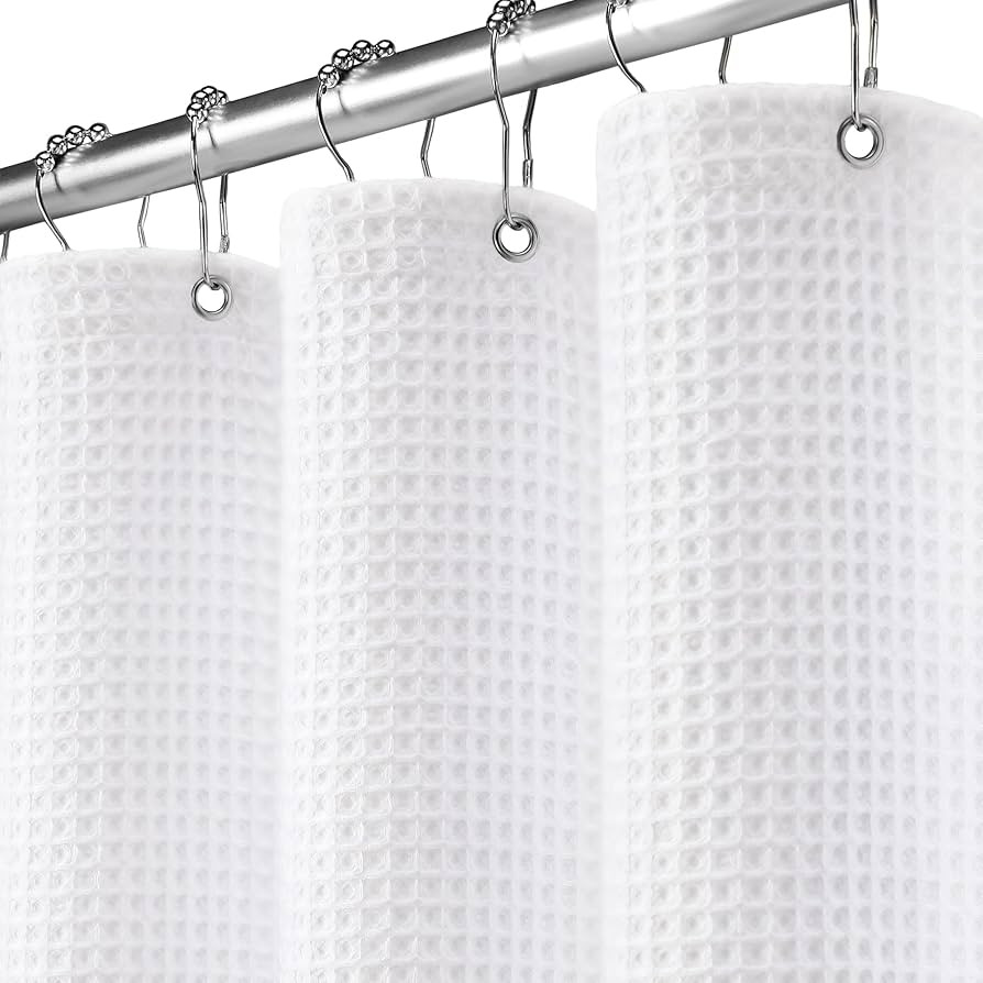 Waffle Weave Shower Curtain - White Cotton Fabric Texture Heavyweight Shower Curtains for Bathroo... | Amazon (US)