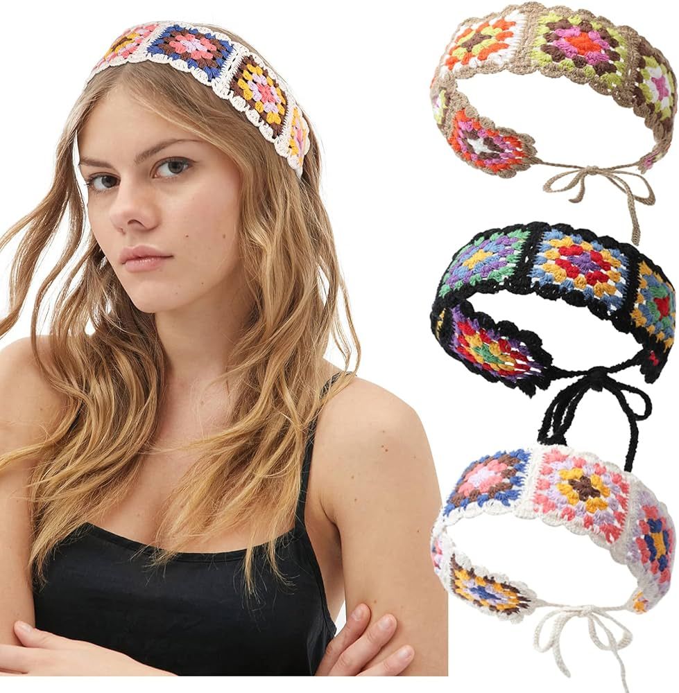 CHLINS Crochet Headband Women Floral Hairband - 3PCS Daisy Floral Elastic Handmade Crochet Head W... | Amazon (US)