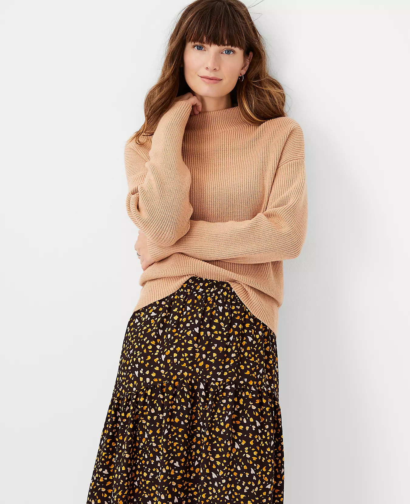 Petite Ribbed Funnel Neck Sweater | Ann Taylor (US)