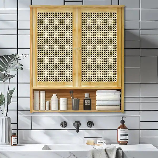 Bathroom Storage Cabinet Wall Mount Rattan Medicine Cabinet Shelves - Bed Bath & Beyond - 4166225... | Bed Bath & Beyond
