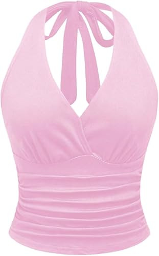 WDIRARA Women's Leopard Print Halter Crop Cami Top | Lace Trim, V Neck, Y2K, Tie Back, Sleeveless... | Amazon (US)