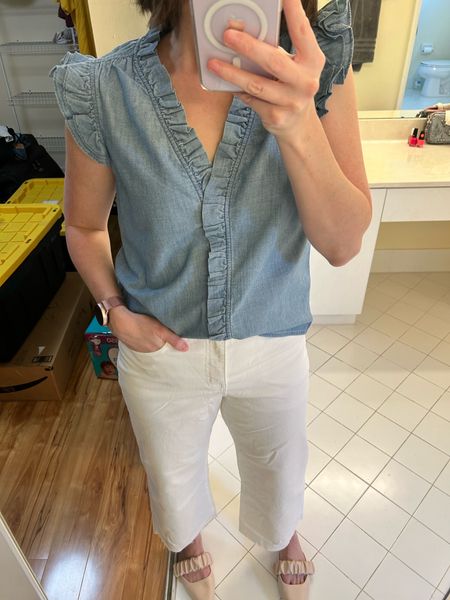 These jeans are on sale! Only a few sizes left in this top, but you can sign up for restock alerts. 

Jcrew Factory has an additional 20% off $100 or more with code SUMMERTIME 

Jcrew, summer, summer fashion, white jeans, cropped jeans, mom keans, jeans on sale, wide leg white jeans, mom fashion, fashion over 40

#LTKOver40 #LTKStyleTip #LTKSaleAlert