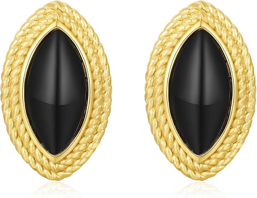 Chunky Earrings Vintage Black Oval Stud Black and 18K Gold Plated Statement Earrings for Women No... | Amazon (US)