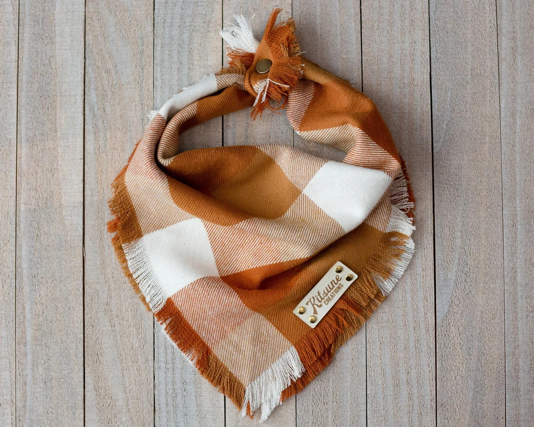 PUMPKIN SPICE - Dog Bandana (Fall, Autumn, Orange, Flannel, Frayed Edge, Tie and Snap) | Etsy (US)