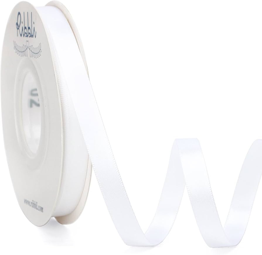Ribbli Double Faced White Satin Ribbon,3/8” x Continuous 25 Yards,Fabric Ribbon use for Bows Bo... | Amazon (US)