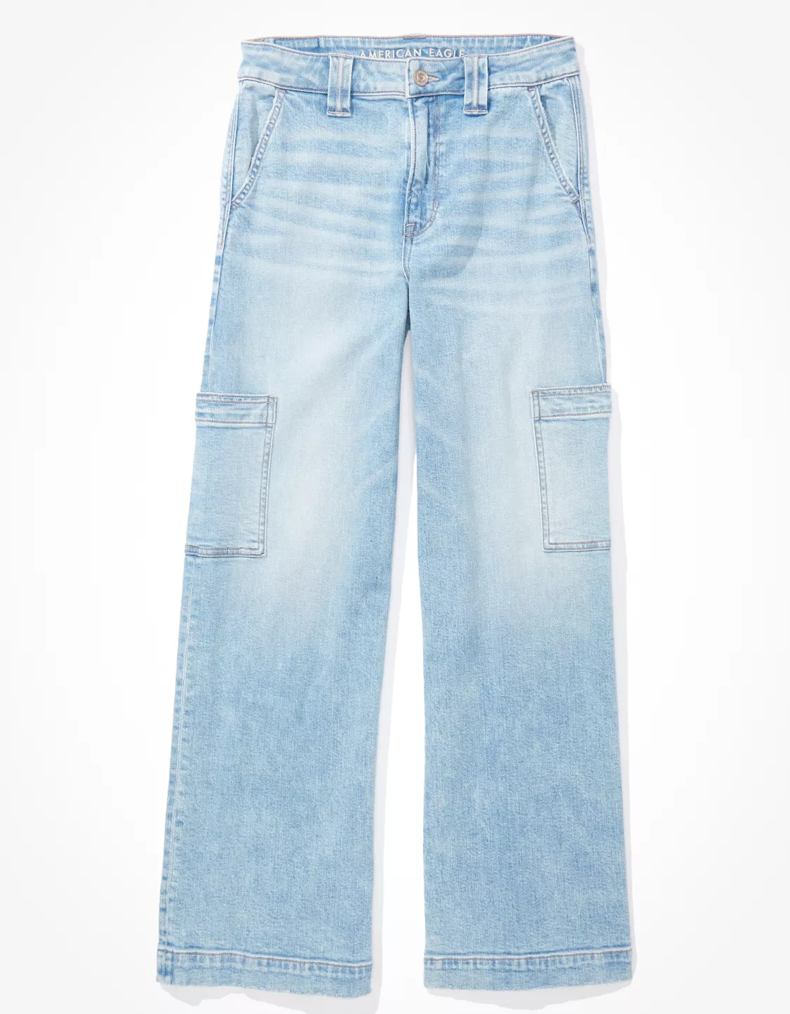 AE Dreamy Drape Stretch Super High-Waisted Cargo Baggy Wide-Leg Jean | American Eagle Outfitters (US & CA)