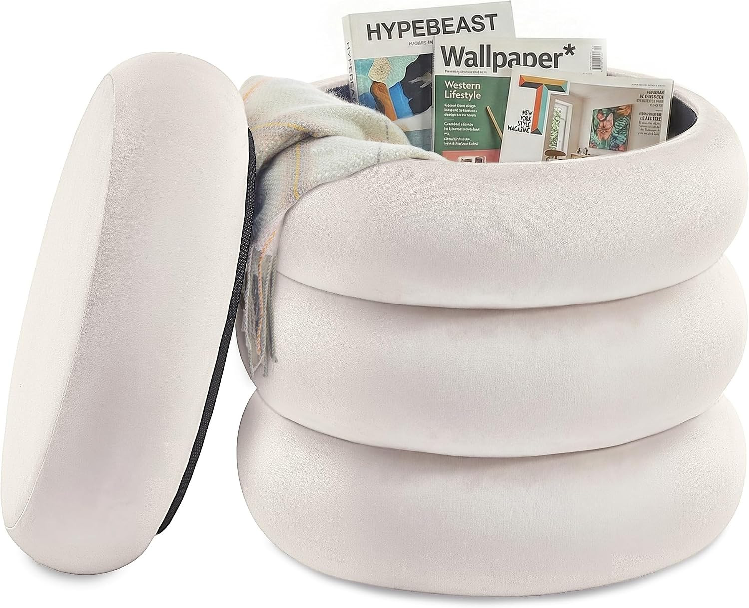 SONGMICS Round Ottoman with Storage, Vanity Stool, Velvet | Amazon (US)