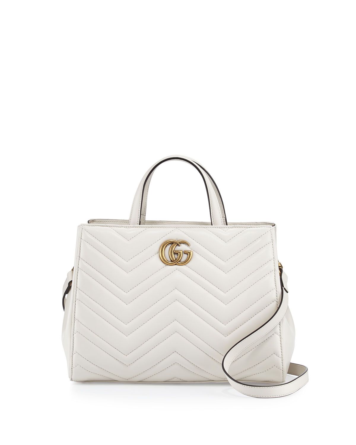 Gucci GG Marmont Small Matelassé Top-Handle Bag, White | Neiman Marcus