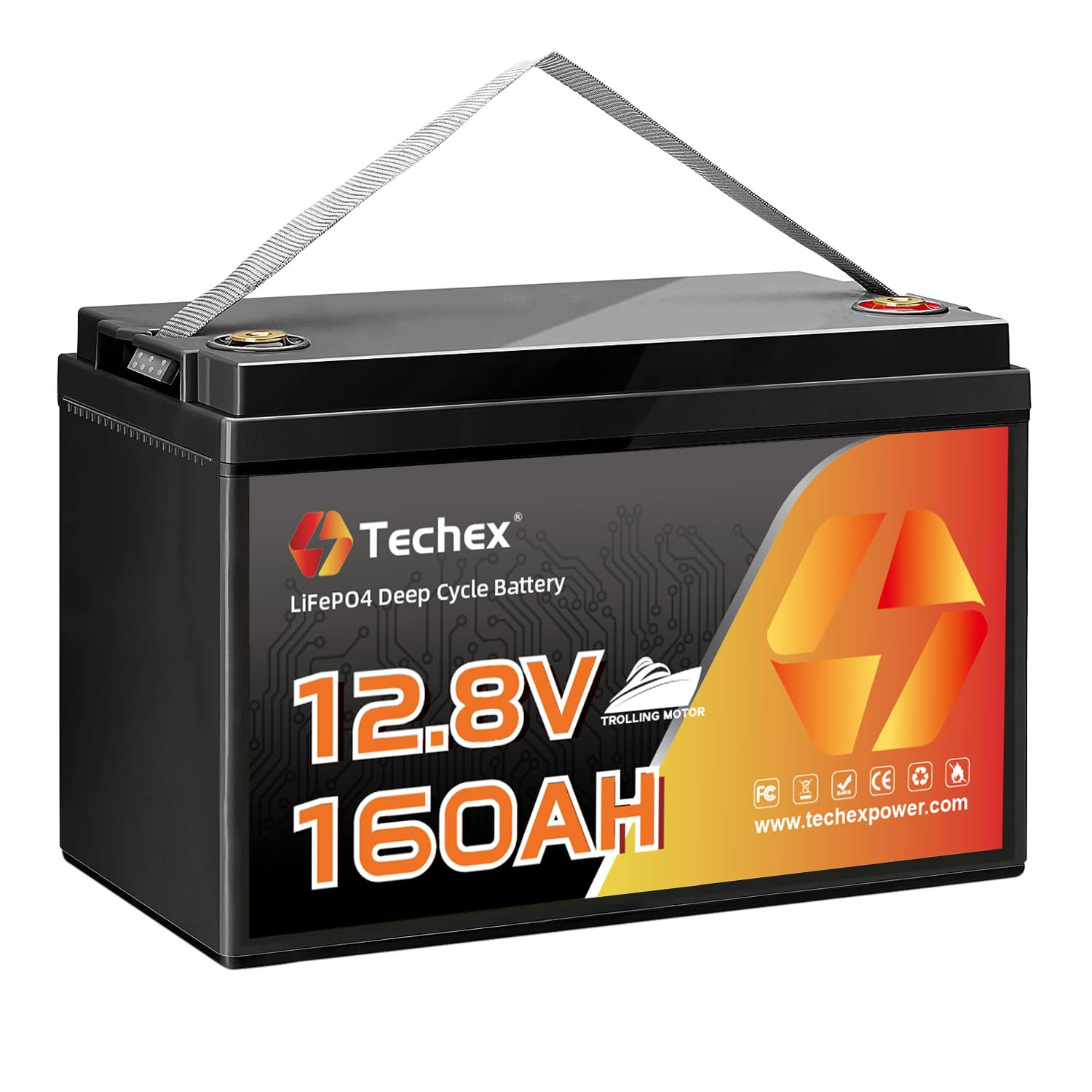 Techex 12V 160Ah LiFePO4 Battery for Trolling Motor, 150A BMS, Built-in Bluetooth, Group 31, Low ... | Amazon (US)