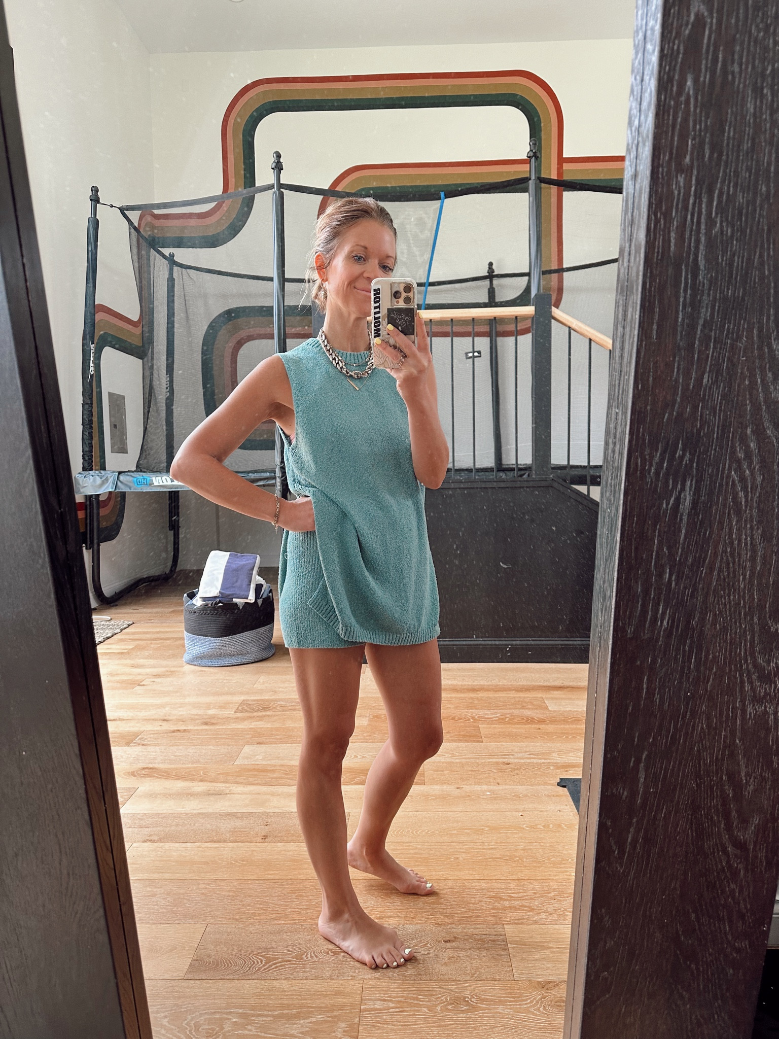 Dress up or dress down. Wearing a size small. Could size down. 