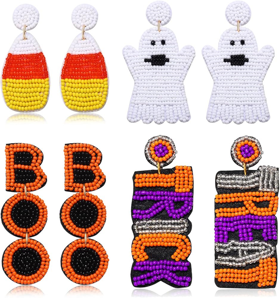 Halloween Beaded Earrings Set Spooky Boo Pumpkin Ghost Earrings for Women Candy Corn Trick Treat ... | Amazon (US)