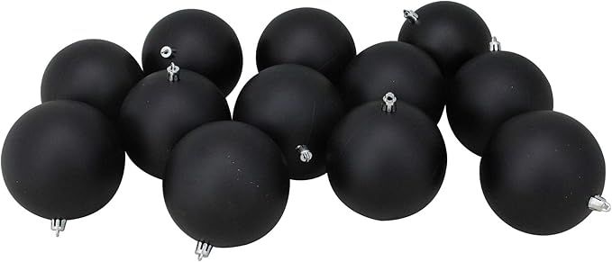 Northlight 11278365 12ct Shatterproof Matte Jet Black Christmas Ball Ornaments 4" (100mm) | Amazon (US)