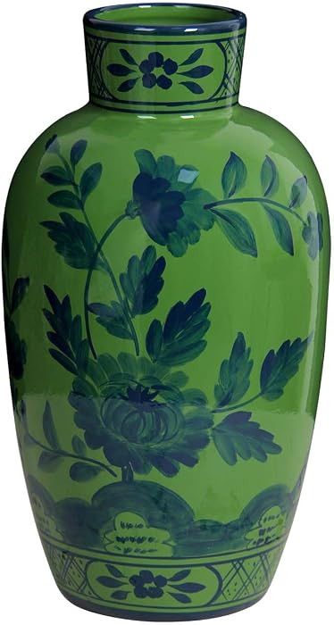 Hand-Painted Ceramic vase - Vintage Oriental 13 inch Green Bud vase for Flowers, Home Decor Aesth... | Amazon (US)