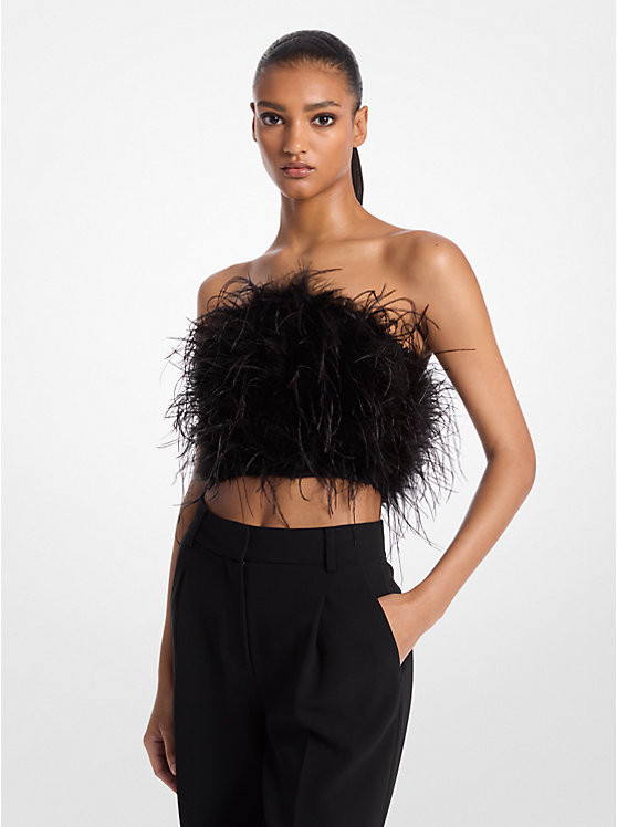 Feather Embellished Crepe Tube Top | Michael Kors US