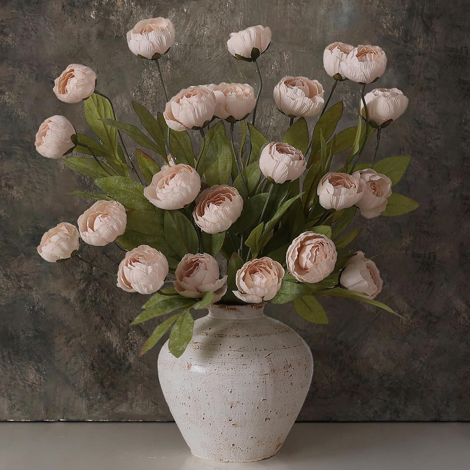 VIERENA 12 Pcs Faux Silk Peony Artificial Flowers for Vase -27", Bulk Fake Peonies Branches with Stems for DIY Bouquet Centerpieces Wedding Fillers Arrangements Shower Decorations (Beige) | Amazon (US)