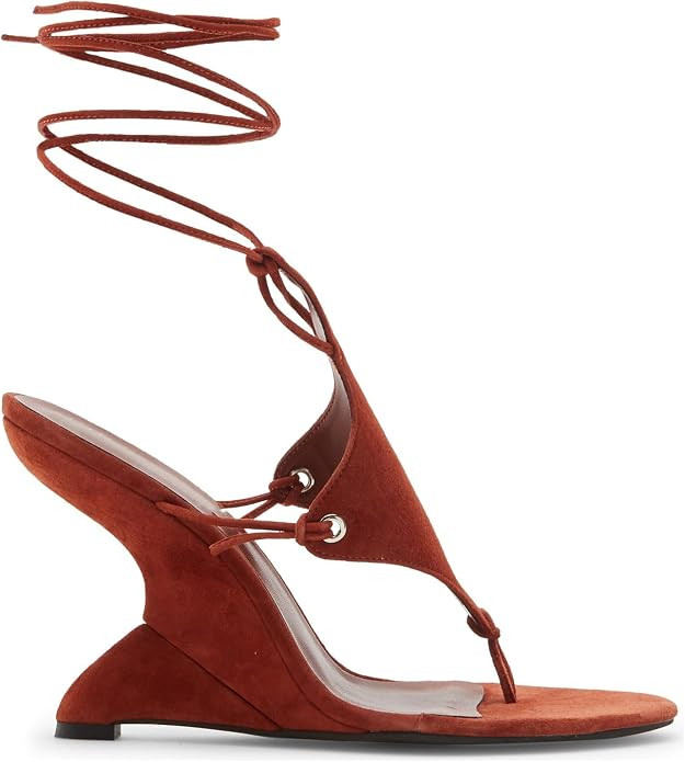 Suede Wedge Sandals for Women Flip Flops Pointed Toe Lace up Thong Heels Summer Ankle Wrap Dressy... | Amazon (US)