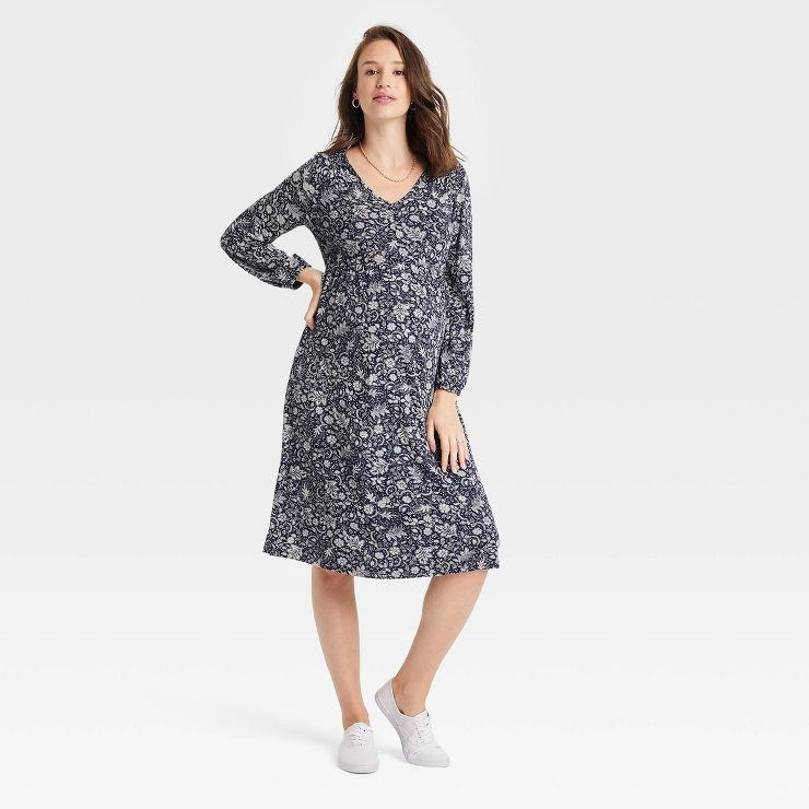 Long Sleeve Smocked Shoulder Knit Maternity Dress - Isabel Maternity by Ingrid & Isabel™ | Target