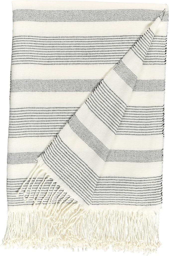 Stone & Beam Striped Throw Blanket, Soft and Easy Care, 80" x 60", Fringed, Black | Amazon (US)