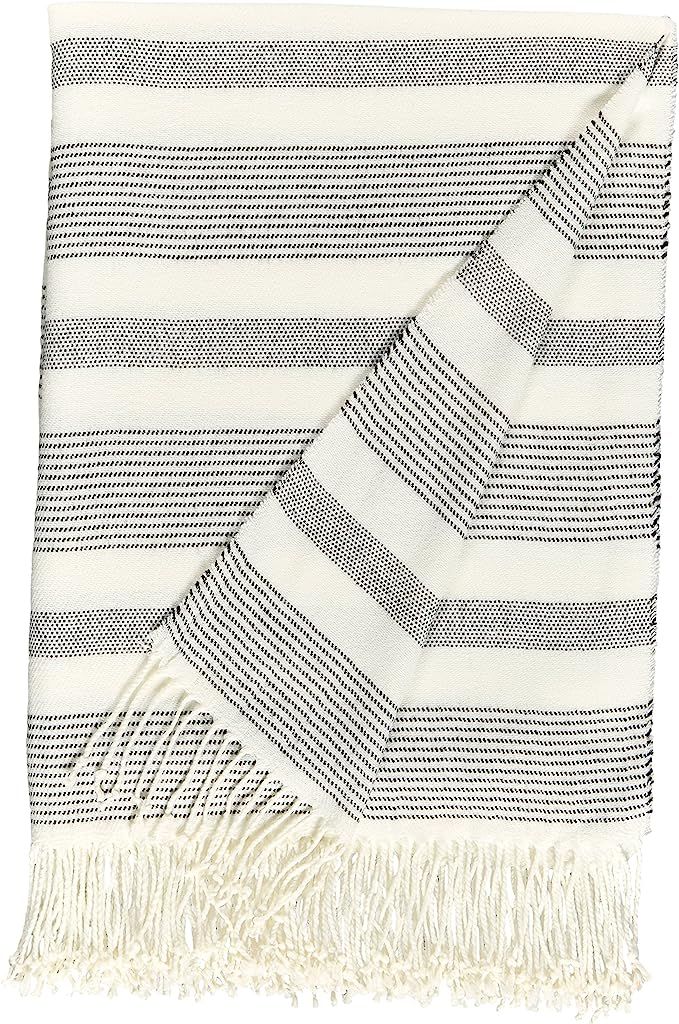 Stone & Beam Striped Throw Blanket, Soft and Easy Care, 80" x 60", Fringed, Black | Amazon (US)