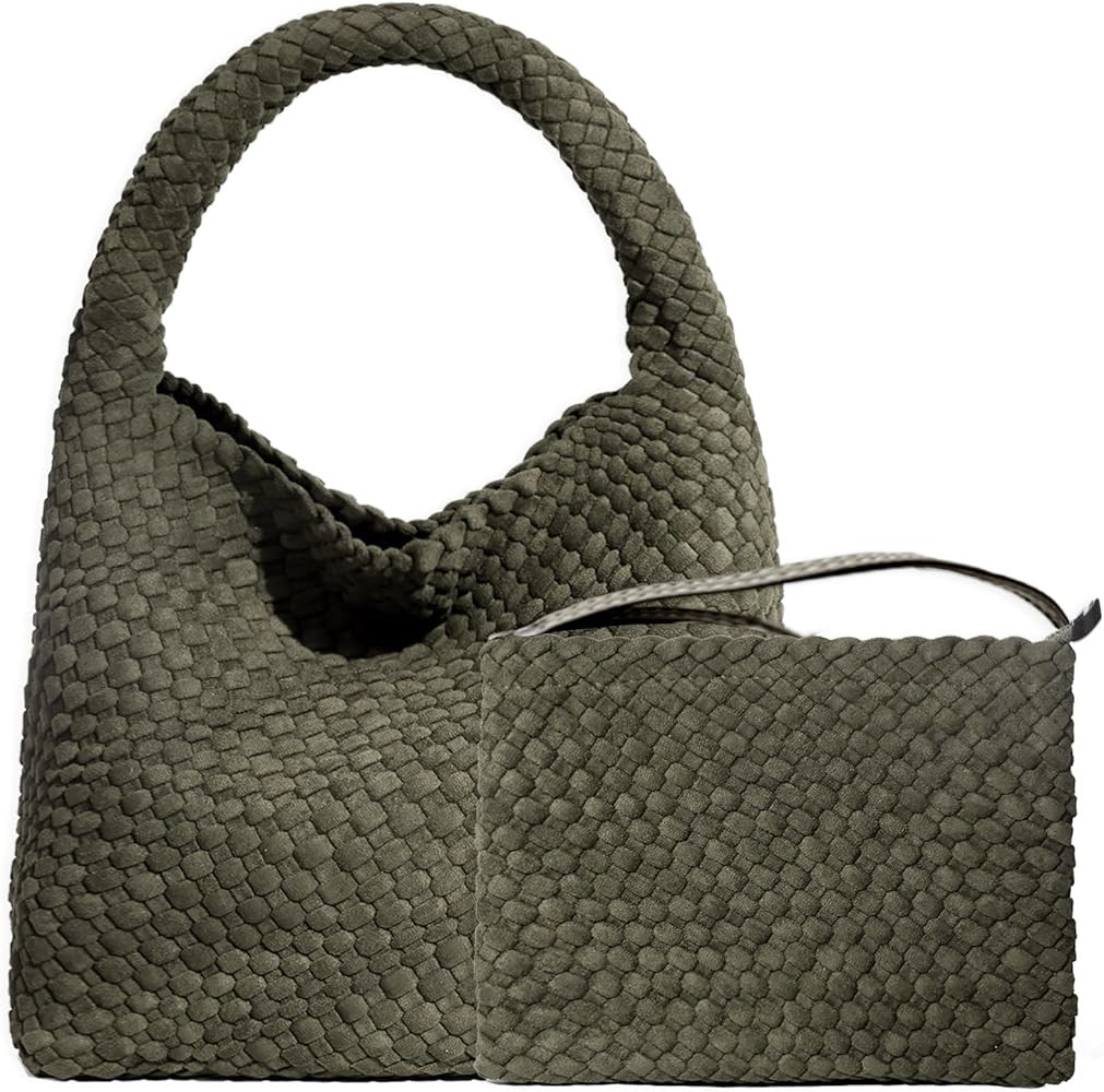 JINMANXUE Woven Purse for Women, Neoprene Top-handle Shoulder Bag, Hobo Tote, Travel Handbag, Wri... | Amazon (US)