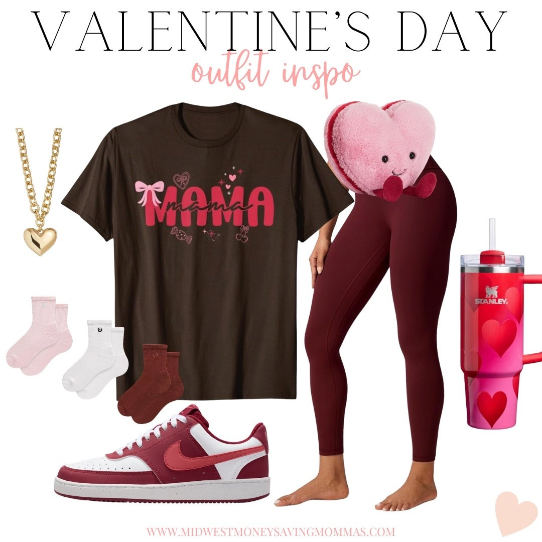  Valentine’s Day outfit

Mom T-shirt  leggings  jellycat  heart necklace  Nike dunks  crew socks  Stanley cup  winter outfit 

#LTKmomlife #LTKgrwm #LTKootd