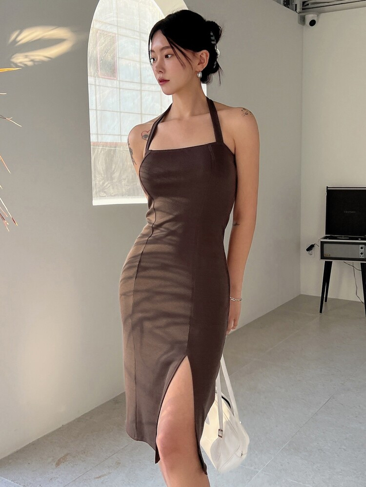 DAZY Split Thigh Halter Dress | SHEIN