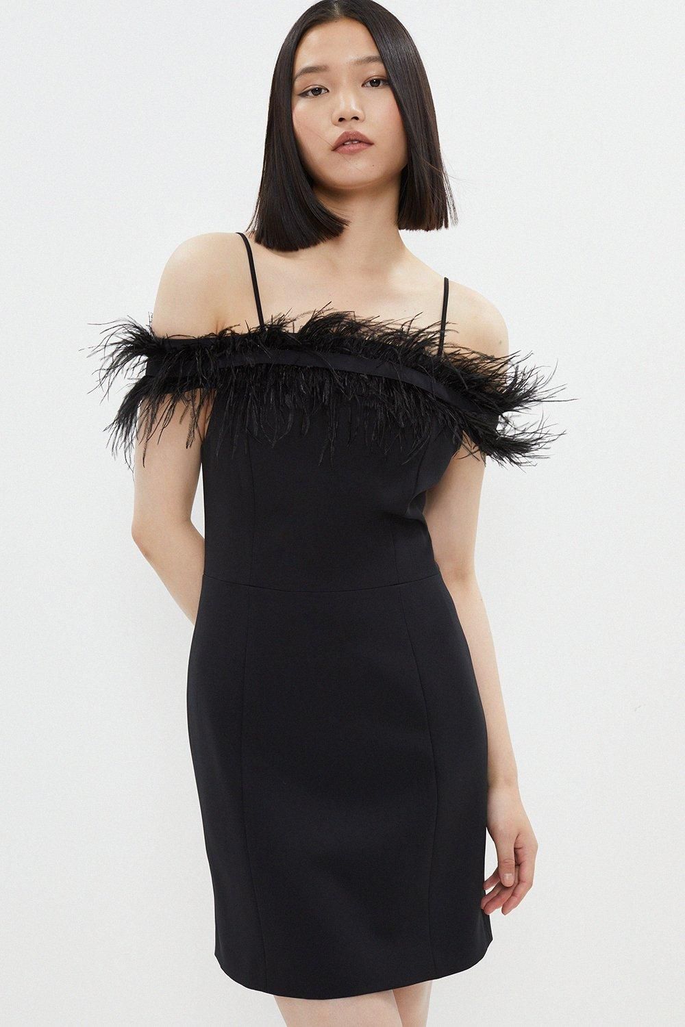 Feather Trim Bardot Mini Dress | Coast UK & IE