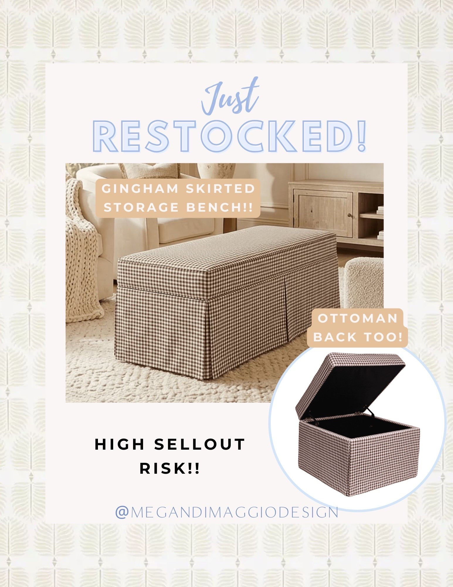 This viral gingham storage bench & ottoman are finally back in stock!! 🙌🏻