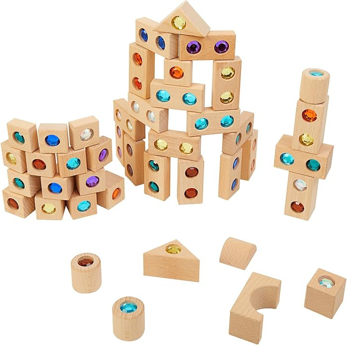 Excellerations Wooden Gem Blocks - Set of 50 with Tray | Amazon (US)